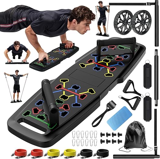 MQRW Push Up Board – Full Body Home Gym Set with Pilates Bar & 20 Fitness Accessories